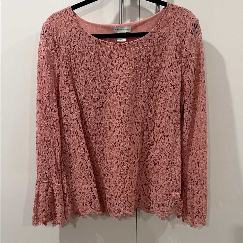 Adrienne Vittadini Rose Pink Lace Bell-Sleeve Blouse